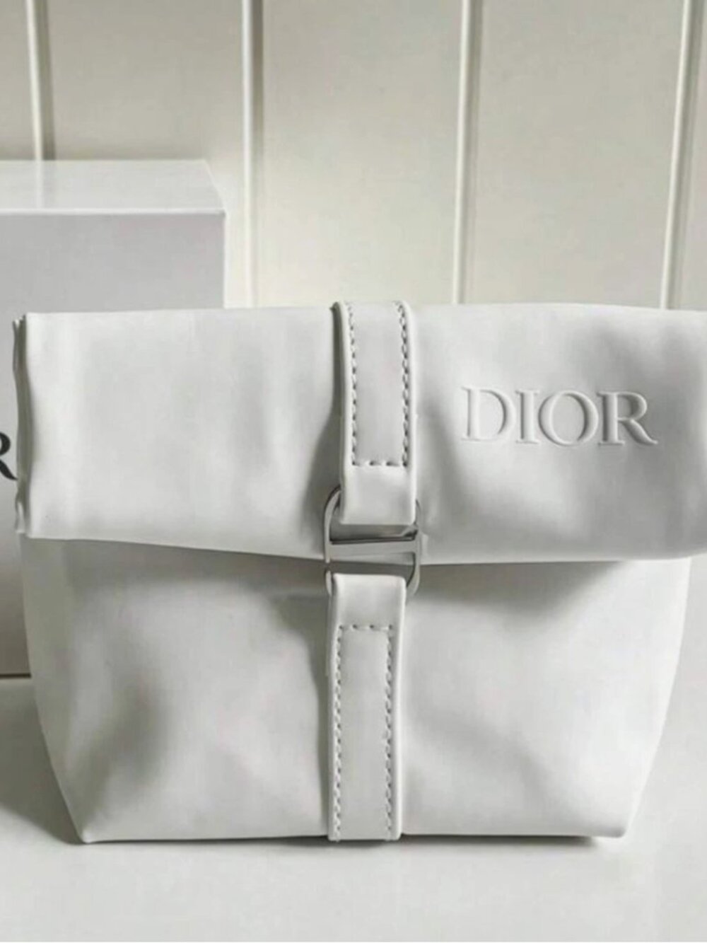 DIOR Beauty Novelty, White Faux Leather, Roll Down Makeup Bag/Pouch NEW